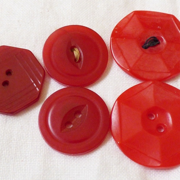 Other | Vintage Lot Of 5 Assorted Red Color Bakelite Buttons | Poshmark